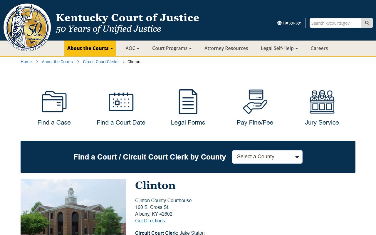 Clinton County Court records Kentucky Court of Justice county page